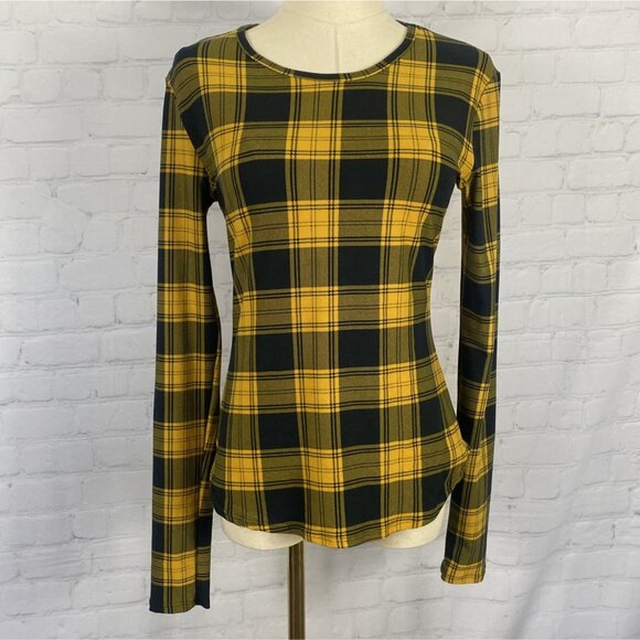 Rue21 Small Yellow & Black Plaid Long Sleeve Top - Picture 1 of 8